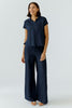 Linen Patch Blouse - Dark blue