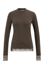 Load image into Gallery viewer, Long sleeve jersey top with lace details - slate black brown