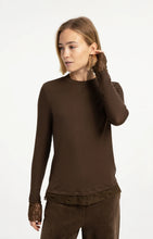 Load image into Gallery viewer, Long sleeve jersey top with lace details - slate black brown