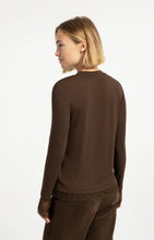 Load image into Gallery viewer, Long sleeve jersey top with lace details - slate black brown
