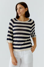 Load image into Gallery viewer, Light Stone and Blue Linen 3/4 Sleeve Pullover