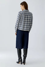 Load image into Gallery viewer, Oui Plaid Lace Trim Blouse - Blue/Cream