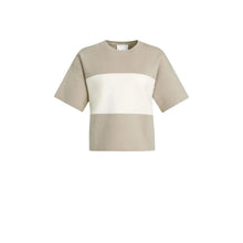 Load image into Gallery viewer, Knitted top with block stripes and short sleeves - Grey/cream
